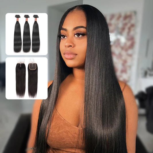Swiss Lace HD Lace 5x5 Closure With Bundles Straight 3 Bundles Can Be Presewed into Wigs For Free