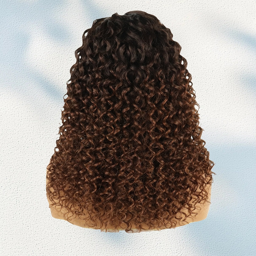 HD LACE 3D Dome Cap 9x6 Super Preplucked with Drawstring Wig Ombre Brown Spiral Curly