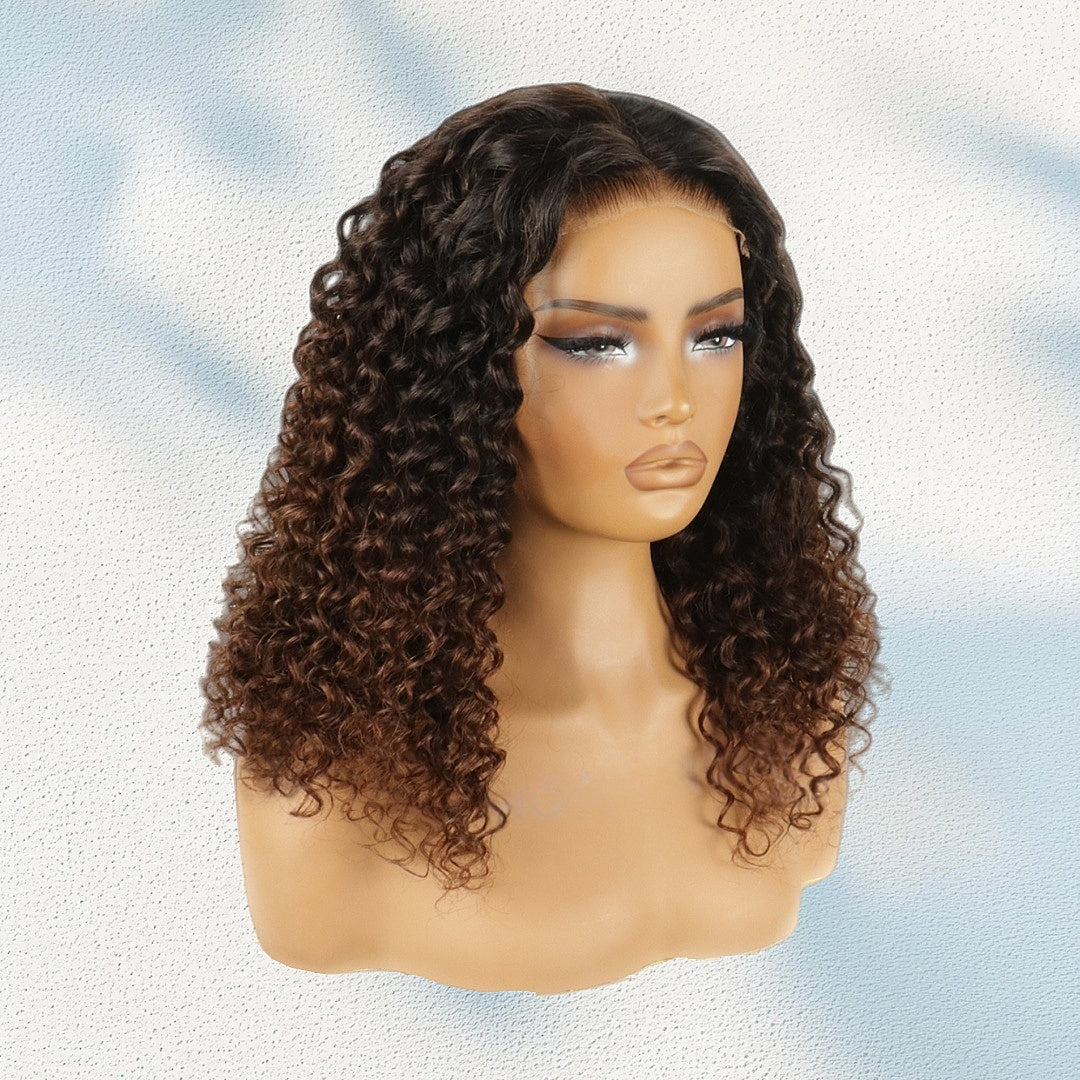 HD LACE 3D Dome Cap 9x6 Super Preplucked with Drawstring Wig Ombre Brown Spiral Curly