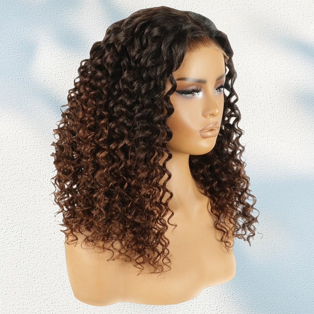HD LACE 3D Dome Cap 9x6 Super Preplucked with Drawstring Wig Ombre Brown Spiral Curly