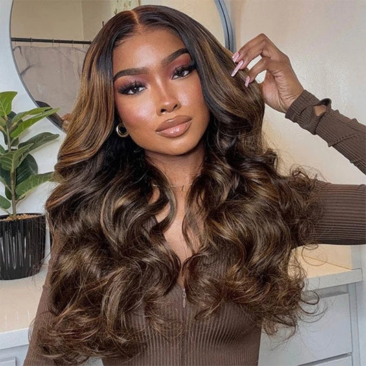Invisi-Strap 360 Transparent Lace Golden Brown Highlights Body Wave