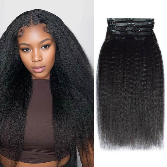 Clip In Hair Extension Kinky Straight Human Wefts Set