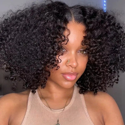 3D DOME CAP 9x6 HD LACE SUPER PREPLUCKED WITH DRAWSTRING 250% DENSITY BOB WIG KINKY CURLY