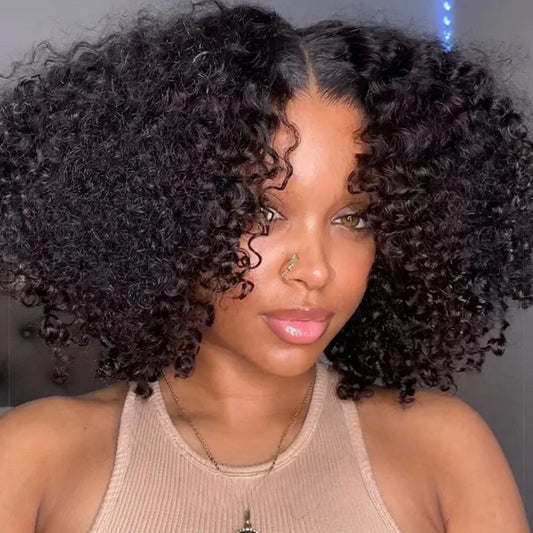 3D DOME CAP 9x6 HD LACE SUPER PREPLUCKED WITH DRAWSTRING 250% DENSITY BOB WIG KINKY CURLY