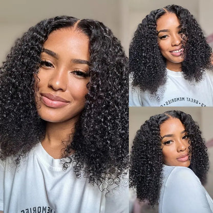 3D DOME CAP 9x6 HD LACE SUPER PREPLUCKED WITH DRAWSTRING 250% DENSITY BOB WIG KINKY CURLY