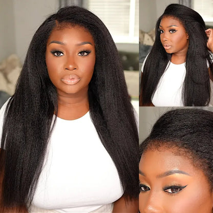 HD LACE 3D Dome Cap 9x6 Drawstring Wig Kinky Straight with Curly/Newborn Edge