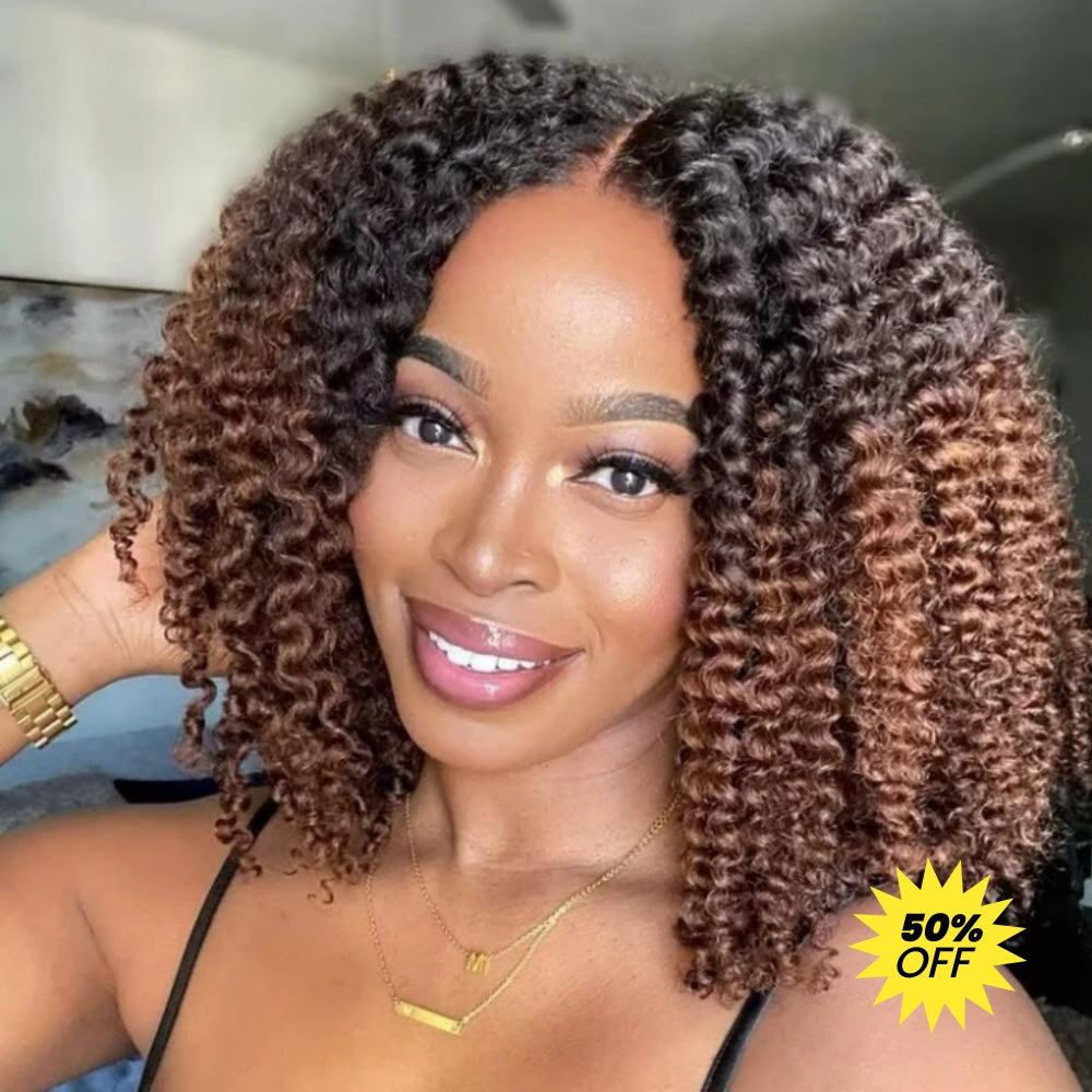 HD Lace Pre-Plucked Hairline Ombre Colored Kinky Curly Bob Human Hair Wig