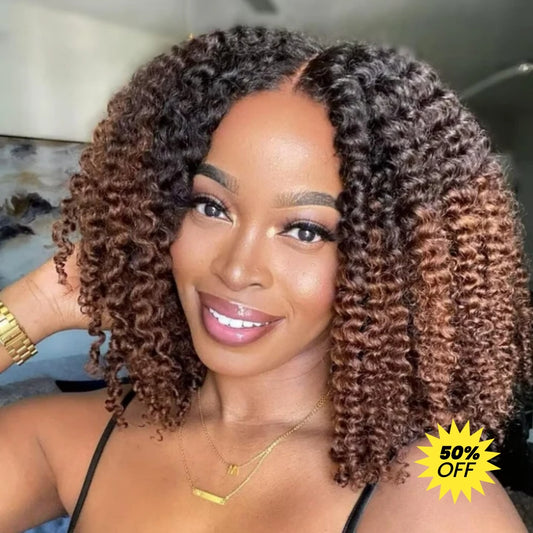 HD Lace Pre-Plucked Hairline Ombre Colored Kinky Curly Bob Human Hair Wig