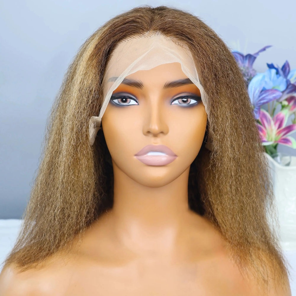 FULL TRANSPAREN/HD LACE PRE-PLUCKED KINKY STRAIGHT 4/27 HIGHLIGHT FULL LACE WIG