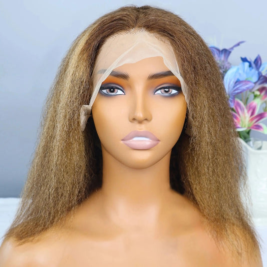 FULL TRANSPAREN/HD LACE PRE-PLUCKED KINKY STRAIGHT 4/27 HIGHLIGHT FULL LACE WIG