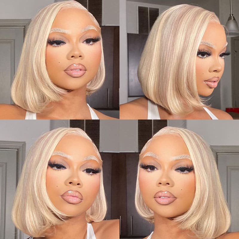 13X4/13X6 BLONDE HIGHLIGHT STRAIGHT BOB LACE FRONT HUMAN HAIR LACE WIG