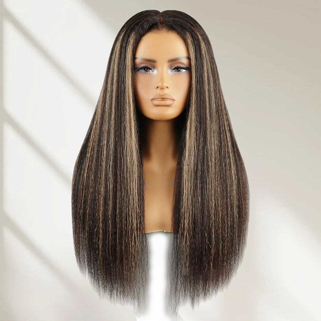 HD LACE 3D Dome Cap 9x6 Super Preplucked with Drawstring Wig Highlighted Kinky Straight