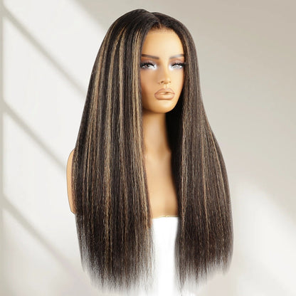 HD LACE 3D Dome Cap 9x6 Super Preplucked with Drawstring Wig Highlighted Kinky Straight