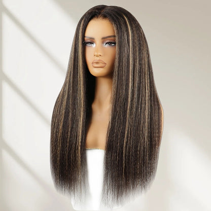 HD LACE 3D Dome Cap 9x6 Super Preplucked with Drawstring Wig Highlighted Kinky Straight