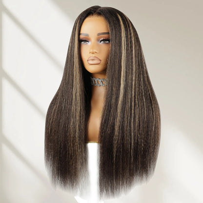 HD LACE 3D Dome Cap 9x6 Super Preplucked with Drawstring Wig Highlighted Kinky Straight