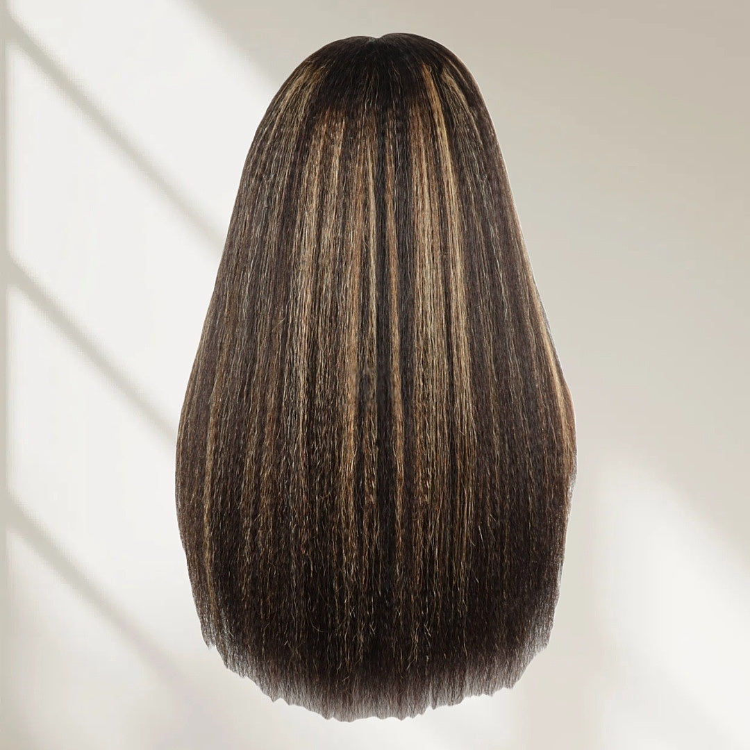 HD LACE 3D Dome Cap 9x6 Super Preplucked with Drawstring Wig Highlighted Kinky Straight