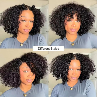 3D DOME CAP 9x6 HD LACE SUPER PREPLUCKED WITH DRAWSTRING 250% DENSITY BOB WIG KINKY CURLY