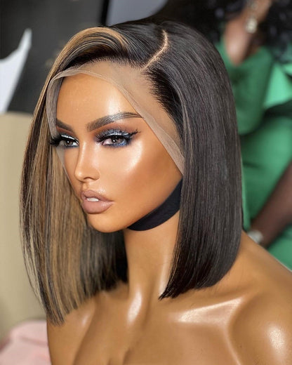13X4 BLONDE HIGHLIGHT PRE-PLUCKED HUMAN HAIR LACE FRONT WIG