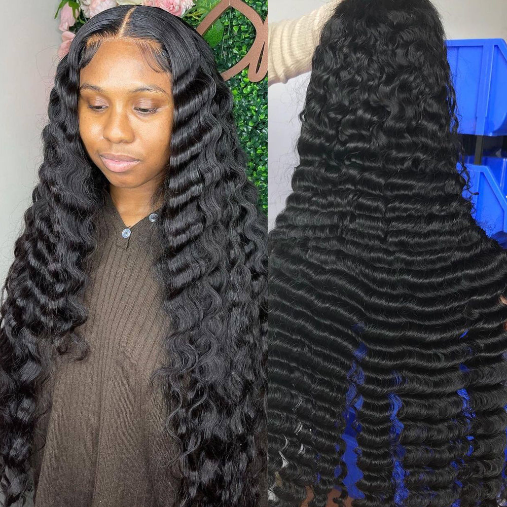 Deep Wave Preplucked Virgin Hair 13x6 HD Lace Front Wig Fake Scalp