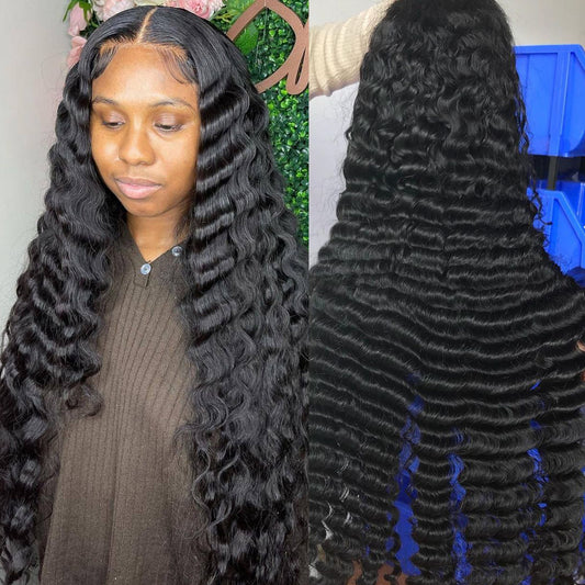 Deep Wave Preplucked Virgin Hair 13x6 HD Lace Front Wig Fake Scalp