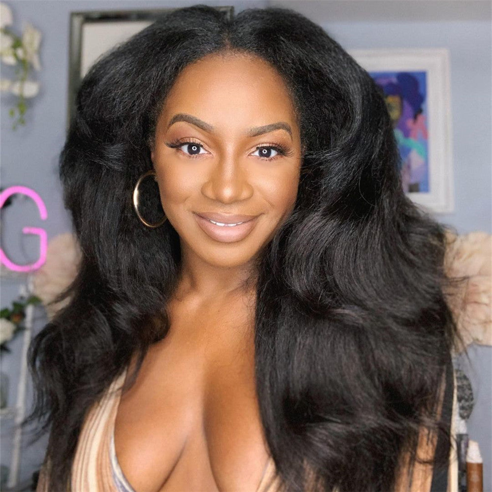 U Part Glueless Kinky Straight Human Hair Wig