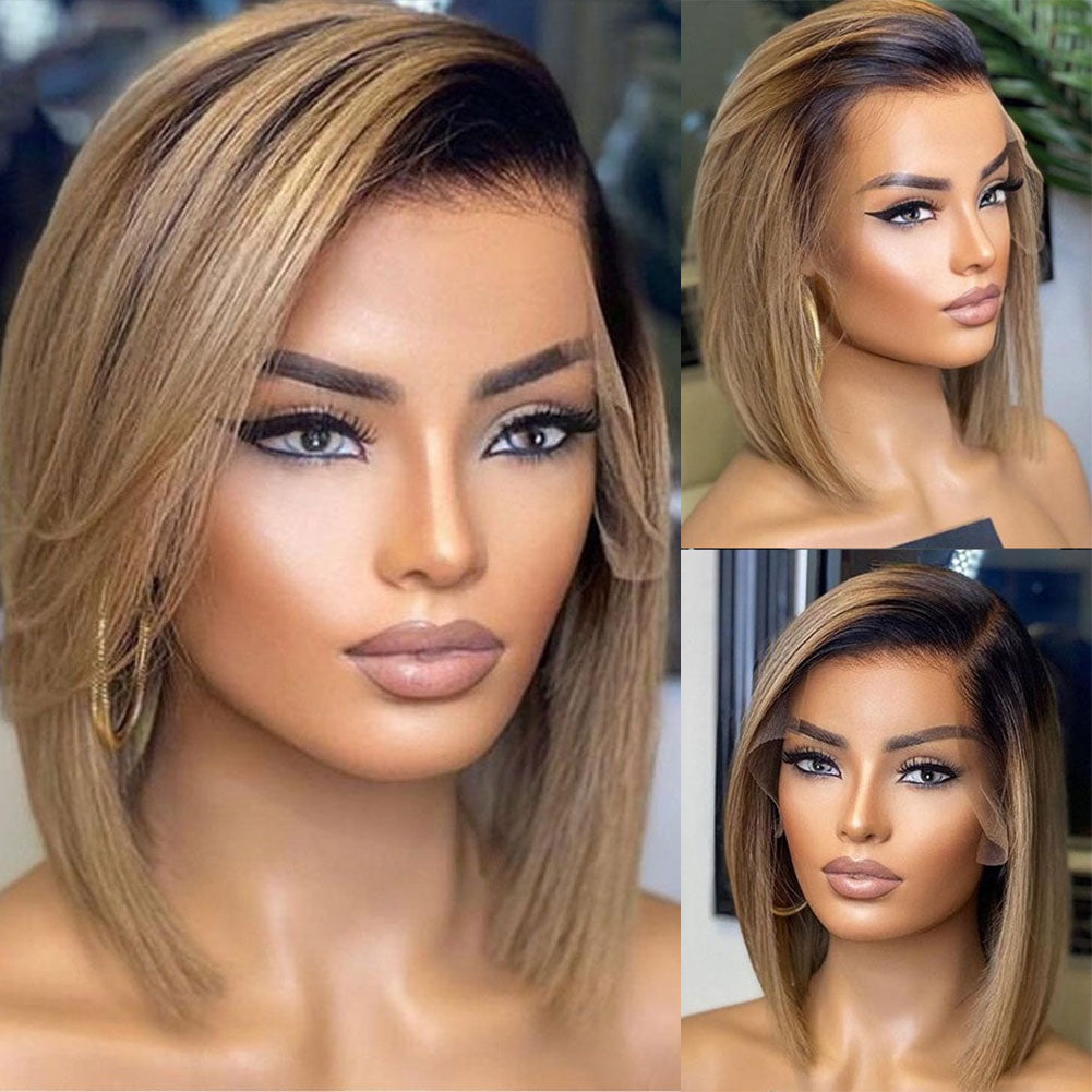 【BIG SALE】NEW HD Lace SUPER Pre-plucked Ombre Ashy Blonde Bob Wig