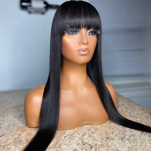13x4 PRE-PLUCKED STRAIGHT HUMAN HAIR LACE FRONT WIG WITH BANG