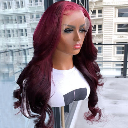 BURGUNDY 99J RED Body Wave PRE-PLUCKED LACE FRONT HUMAN HAIR WIG