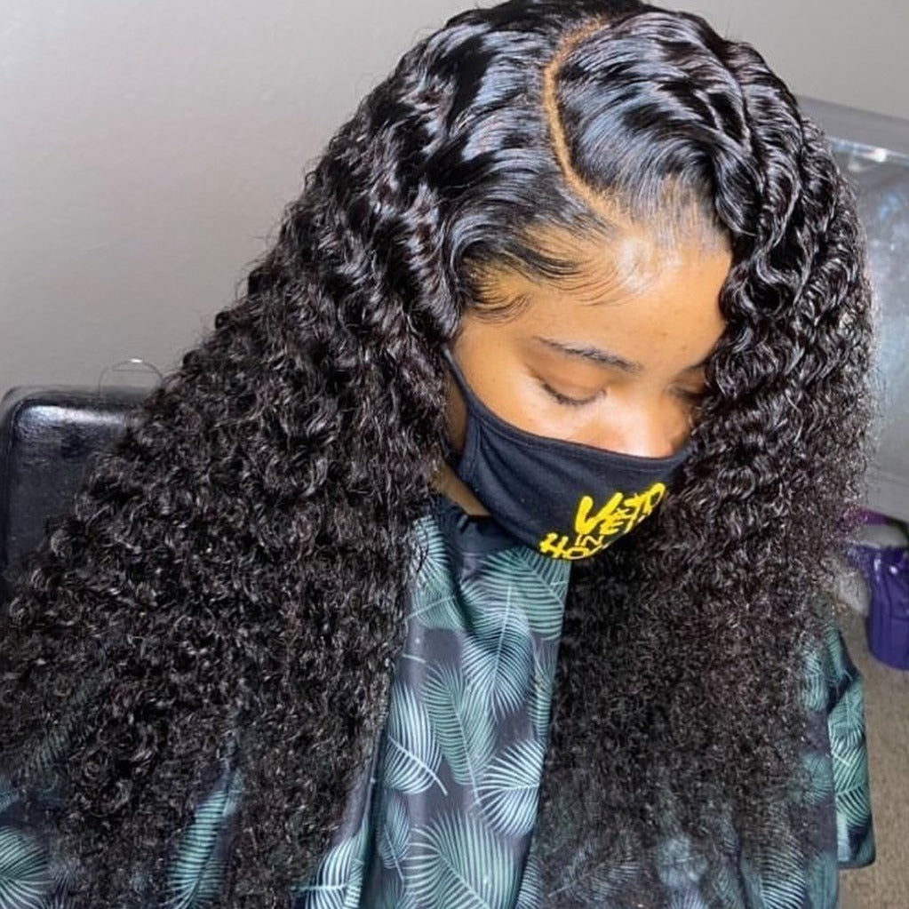 Curly Preplucked Virgin Hair 13x6 HD Lace Front Wig Fake Scalp