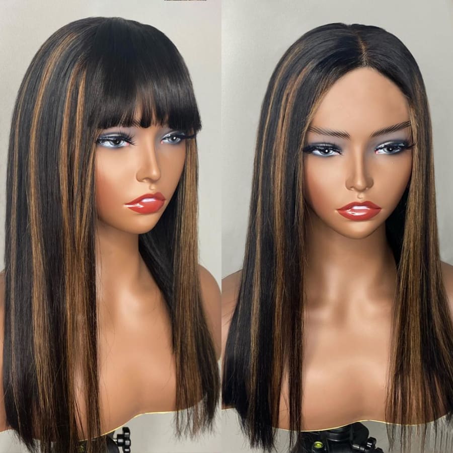13X4 HIGHLIGHT PRE-PLUCKED FAKE SCALP LACE FRONT WIG With 