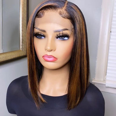 13X4 HIGHLIGHT PRE-PLUCKED FAKE SCALP LACE FRONT WIG With 