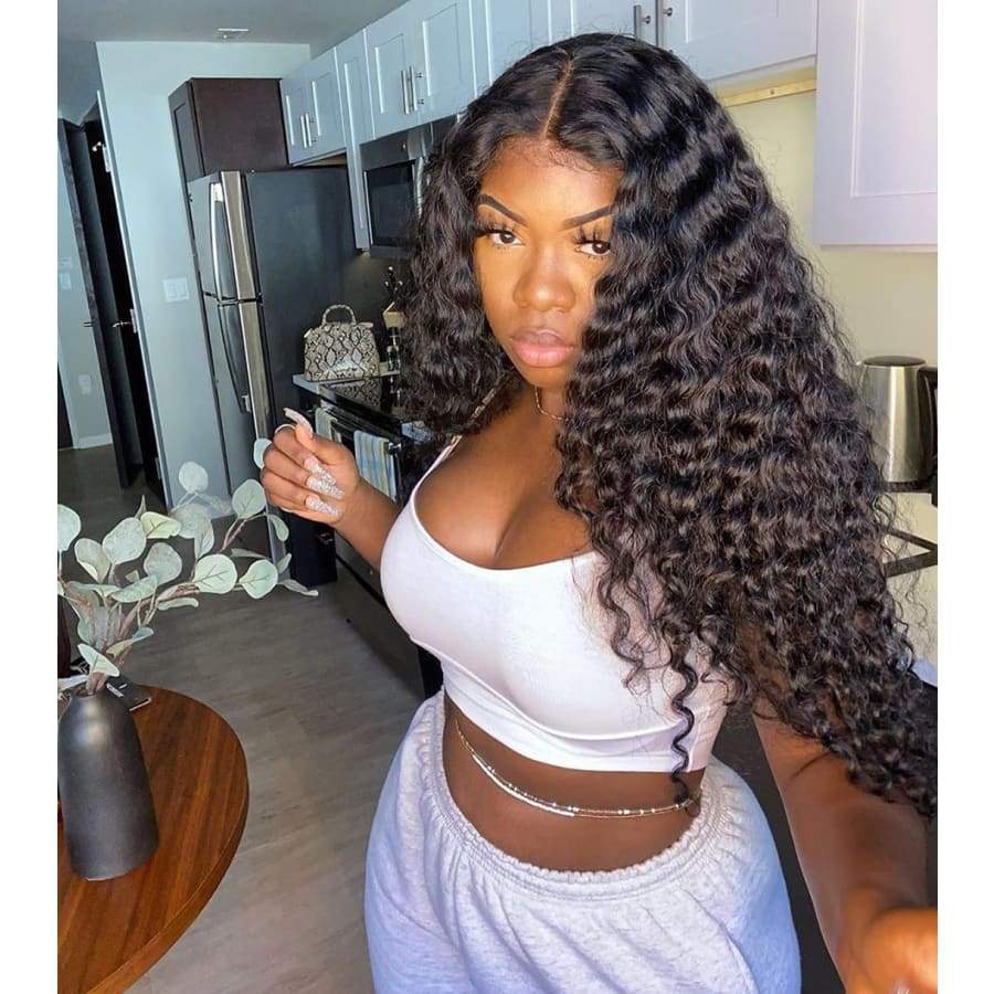 PRE-PLUCKED DEEP WAVE INVISIBLE KNOTS HUMAN REMY HAIR LACE 
