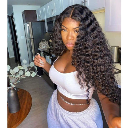 PRE-PLUCKED DEEP WAVE INVISIBLE KNOTS HUMAN REMY HAIR LACE 