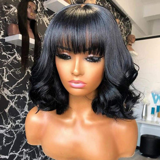 SHORT BOB WAVE WITH BANG HUMAN HAIR 13*4 LACE FRONT WIG