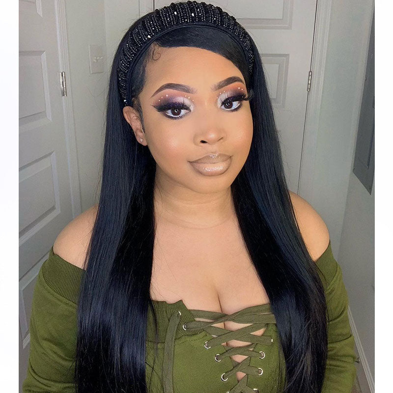 Silky Straight Headband Wigs Glueless Human Hair Wigs
