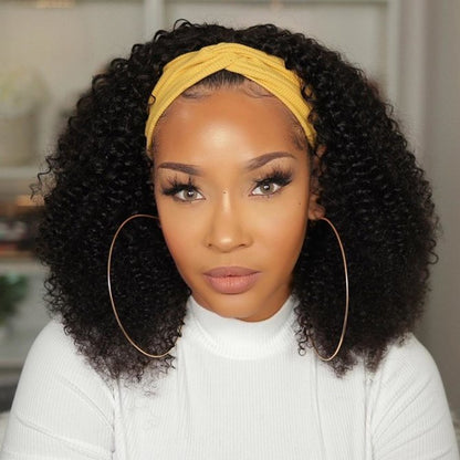 Kinky Curly Headband Wigs Glueless Human Hair Wigs