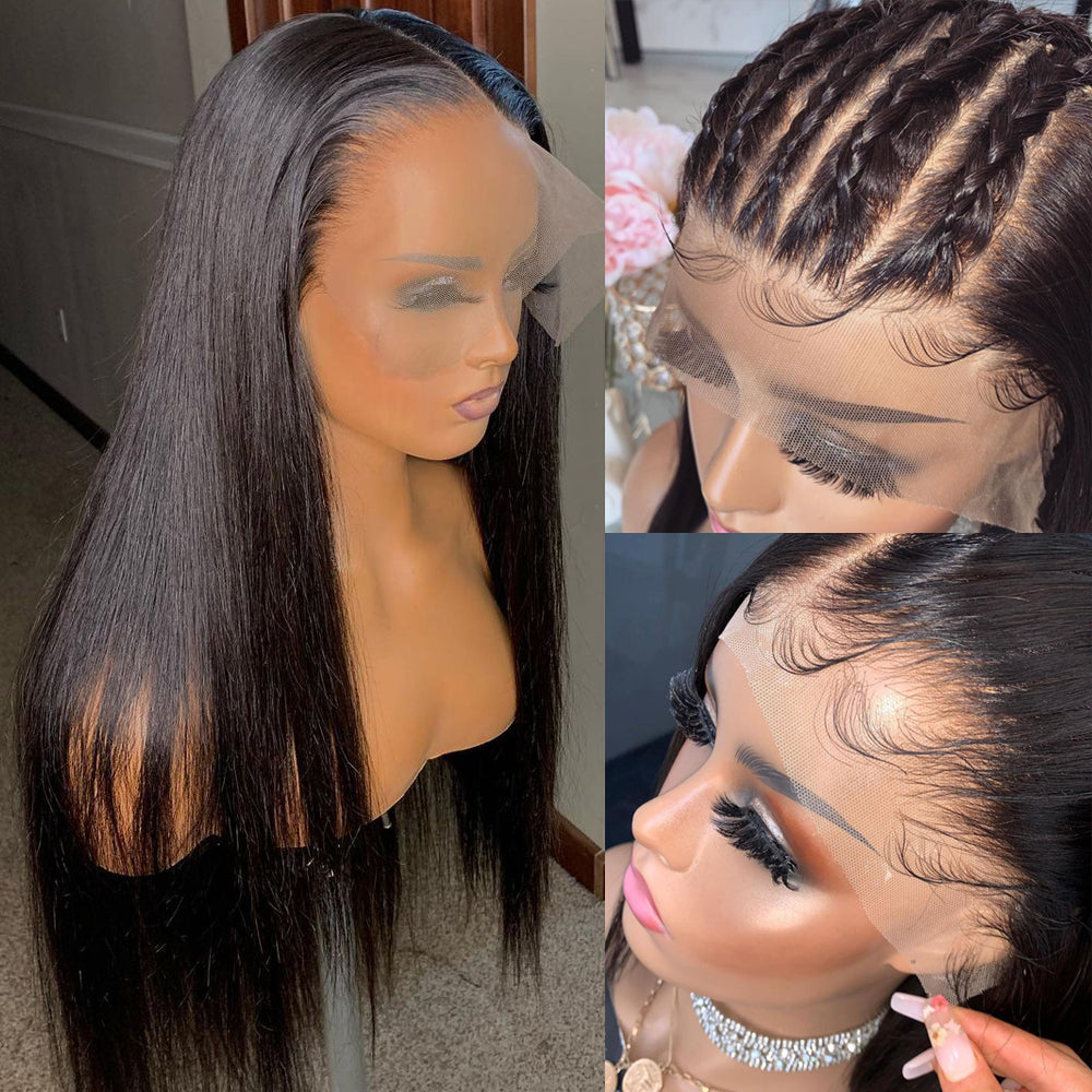 13x6 Transparent Lace Preplucked Virgin Hair Silky Straight Lace Front Wig