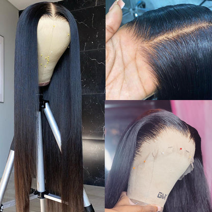 13x6 Transparent Lace Preplucked Virgin Hair Silky Straight Lace Front Wig