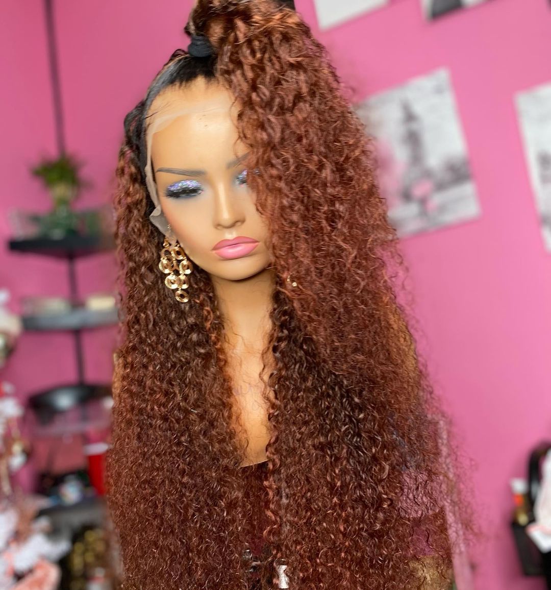 Ombre Brown 360 Preplucked New Hairline Curly Lace Wig