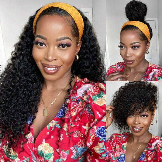 Deep Wave Headband Wigs Glueless Human Hair Wigs