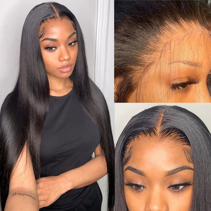13x6 Transparent Lace Preplucked Virgin Hair Silky Straight Lace Front Wig
