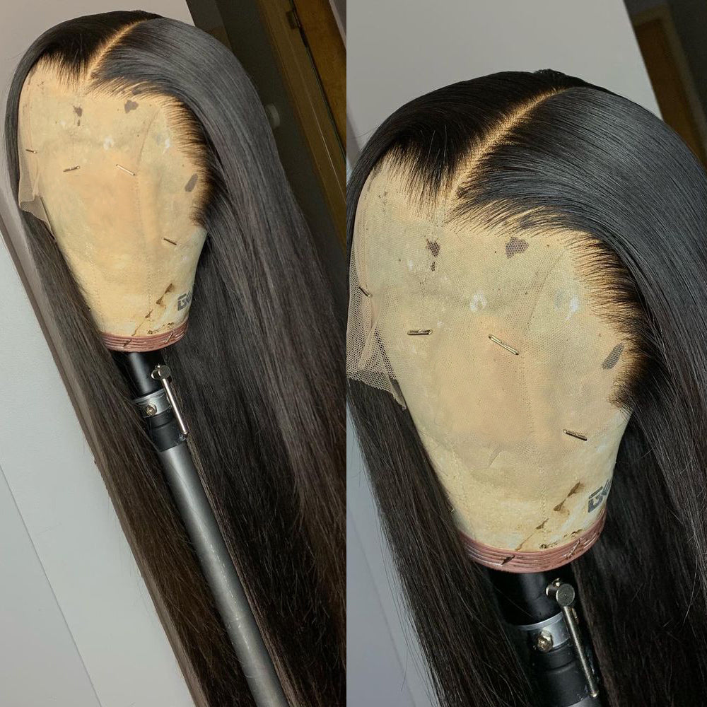 13x6 Transparent Lace Preplucked Virgin Hair Silky Straight Lace Front Wig