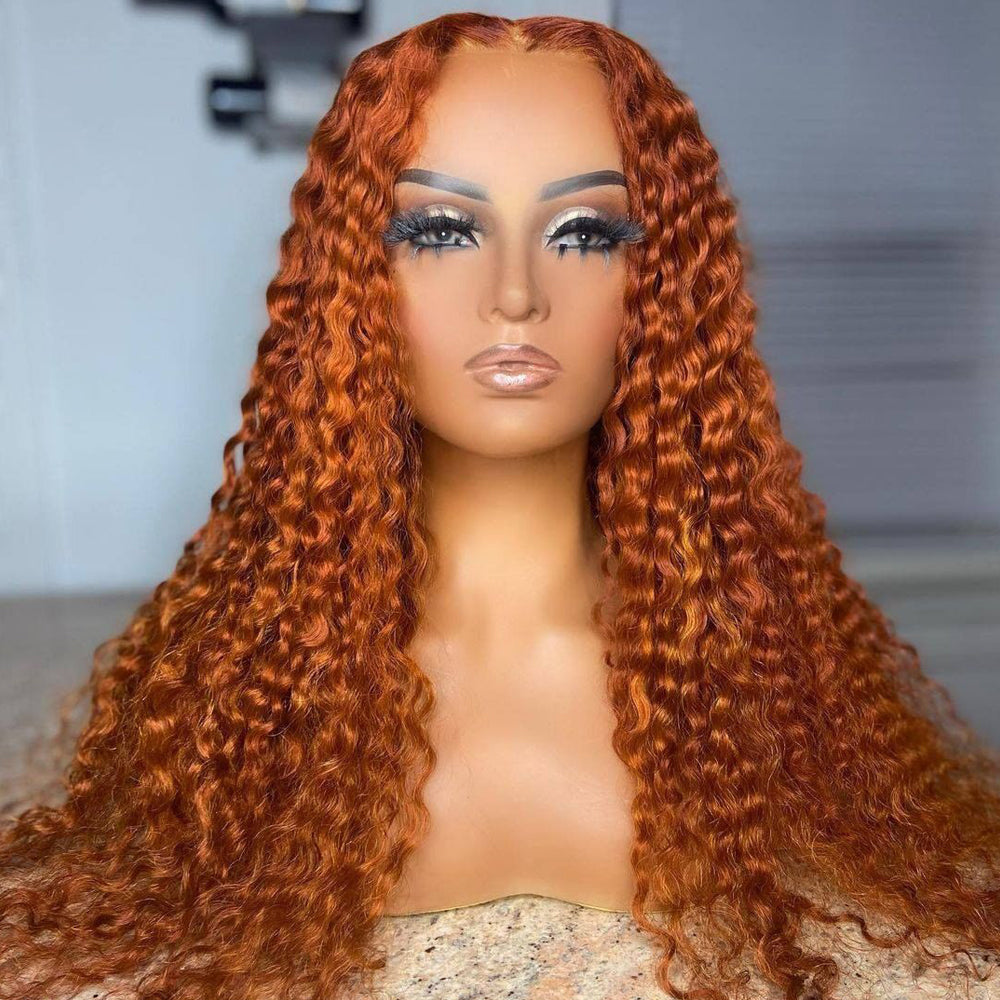 SUNSET ORANGE GINGER ORANGE CURLY PRE-PLUCKED LACE FRONT HUMAN HAIR WIG