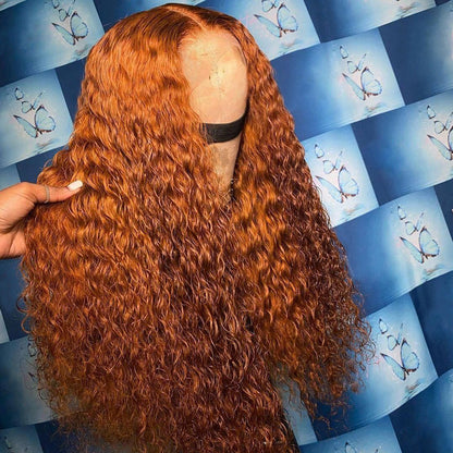 SUNSET ORANGE GINGER ORANGE CURLY PRE-PLUCKED LACE FRONT HUMAN HAIR WIG
