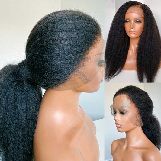 SUPER Pre-plucked Kinky Straight Hair 360 Lace Front Wig