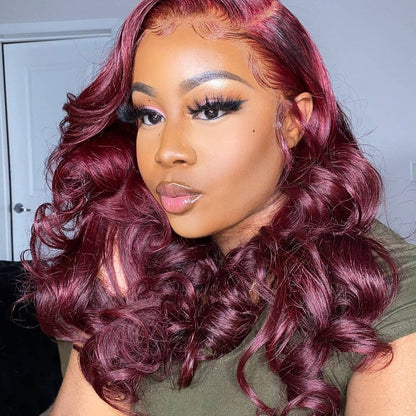 BURGUNDY 99J RED Body Wave PRE-PLUCKED LACE FRONT HUMAN HAIR WIG