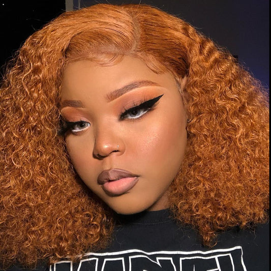SUNSET ORANGE GINGER ORANGE CURLY BOB PRE-PLUCKED LACE FRONT HUMAN HAIR WIG