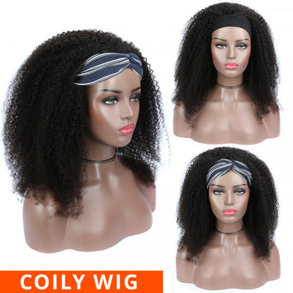 Coily Hair Headband Wigs Glueless Human Hair Wigs