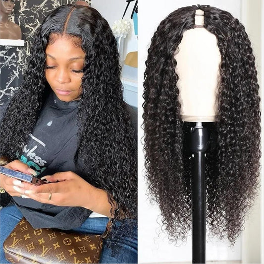 U Part Glueless Curly Human Hair Wig