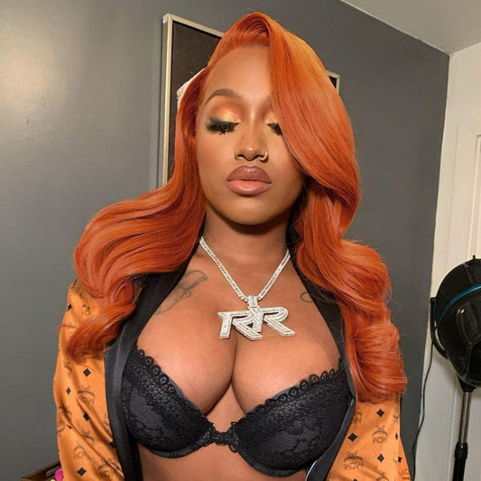 SUNSET ORANGE GINGER ORANGE Body Wave PRE-PLUCKED LACE FRONT HUMAN HAIR WIG
